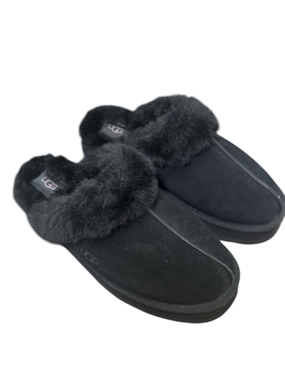 UGG Black Suede Fur-Trim Slip-On Slippers